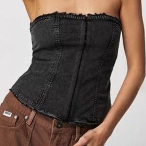Free people just a minute black acid wash corset tube top size S